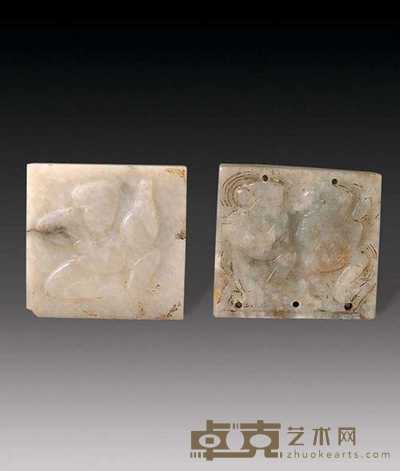 唐 玉人物带板（2件） 长5.5cm